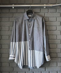 〈ENGINEERED GARMENTS〉Combo Spread Collar Shirt - Stripe Cotton Chambray / Blue x White