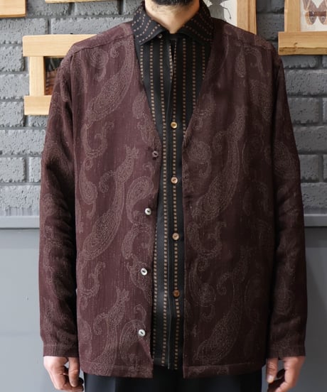 〈NEEDLES〉V Neck Shirt - Rayon Paisley Jacquard / Brown