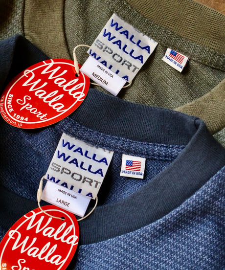 〈WALLA WALLA SPORT〉U.S. Made Jacquard Stripe Tee / Olive. Navy