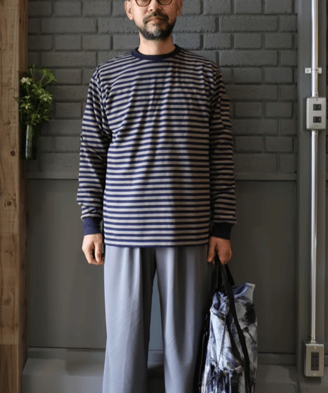 〈NEEDLES〉L/S Crew Neck Tee - Cotton Stripe Jerssey / Navy x Beige, Navy x Mocha