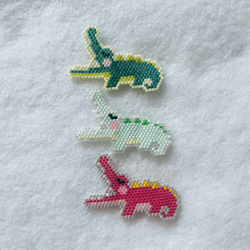 あくびワニ（ピンク）・ビーズステッチ図案 Brick Stitch Pattern