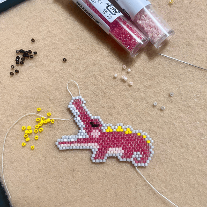 あくびワニ（ピンク）・ビーズステッチ図案 Brick Stitch Pattern