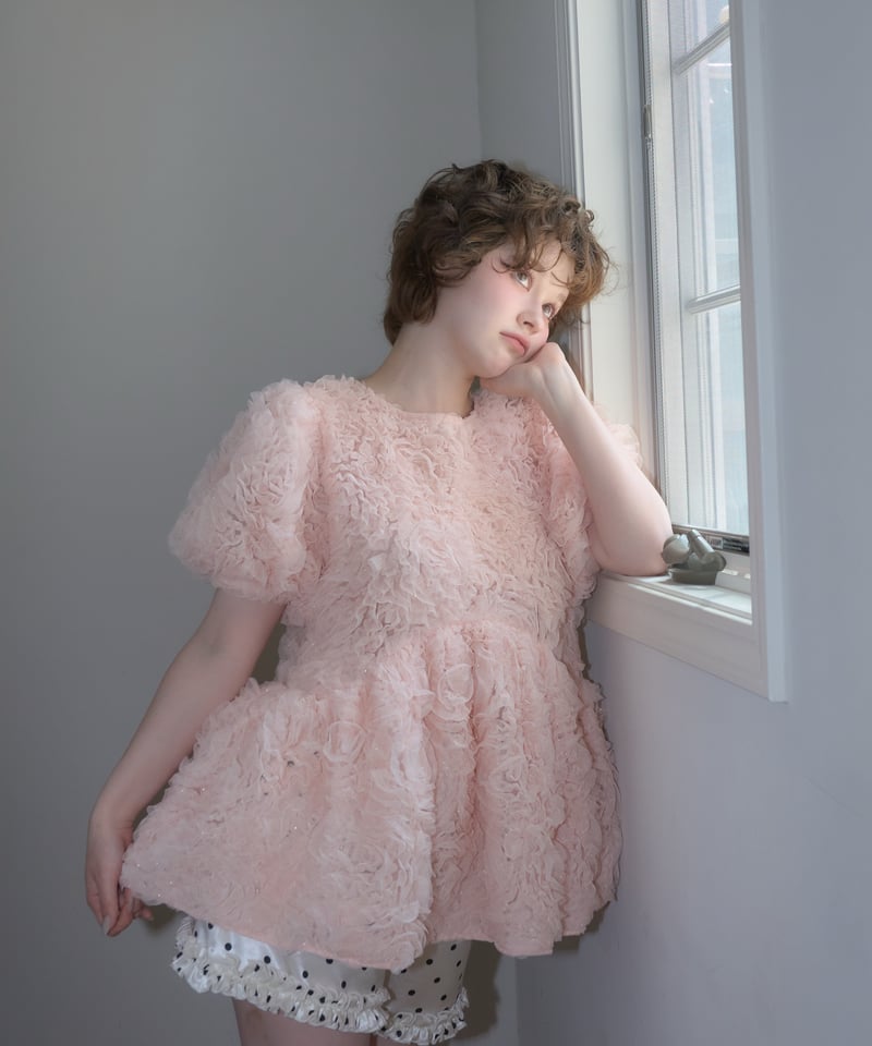 sovisoon rosette tulle peplum blouseピンク rosette tulle peplum blouse(pink) | sovisoon.of