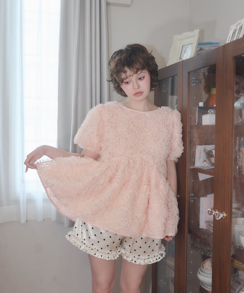 sovisoon rosette tulle peplum blouseピンク rosette tulle peplum blouse(pink) | sovisoon.of