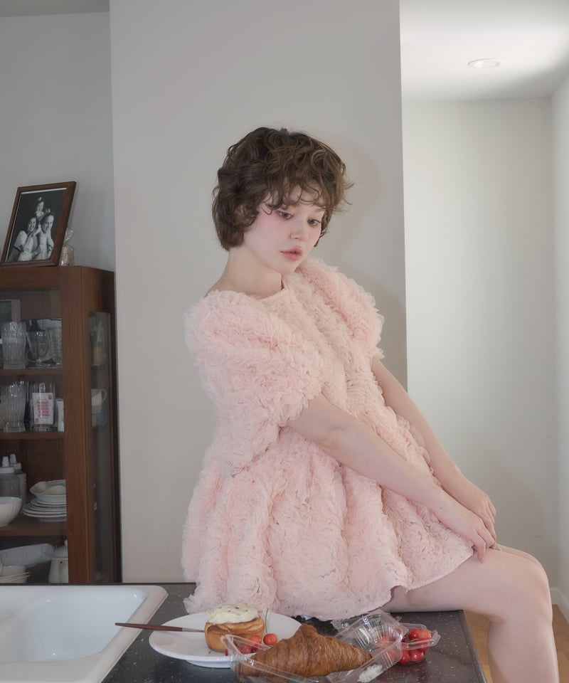 rosette tulle peplum blouse(pink) | sovisoon.of
