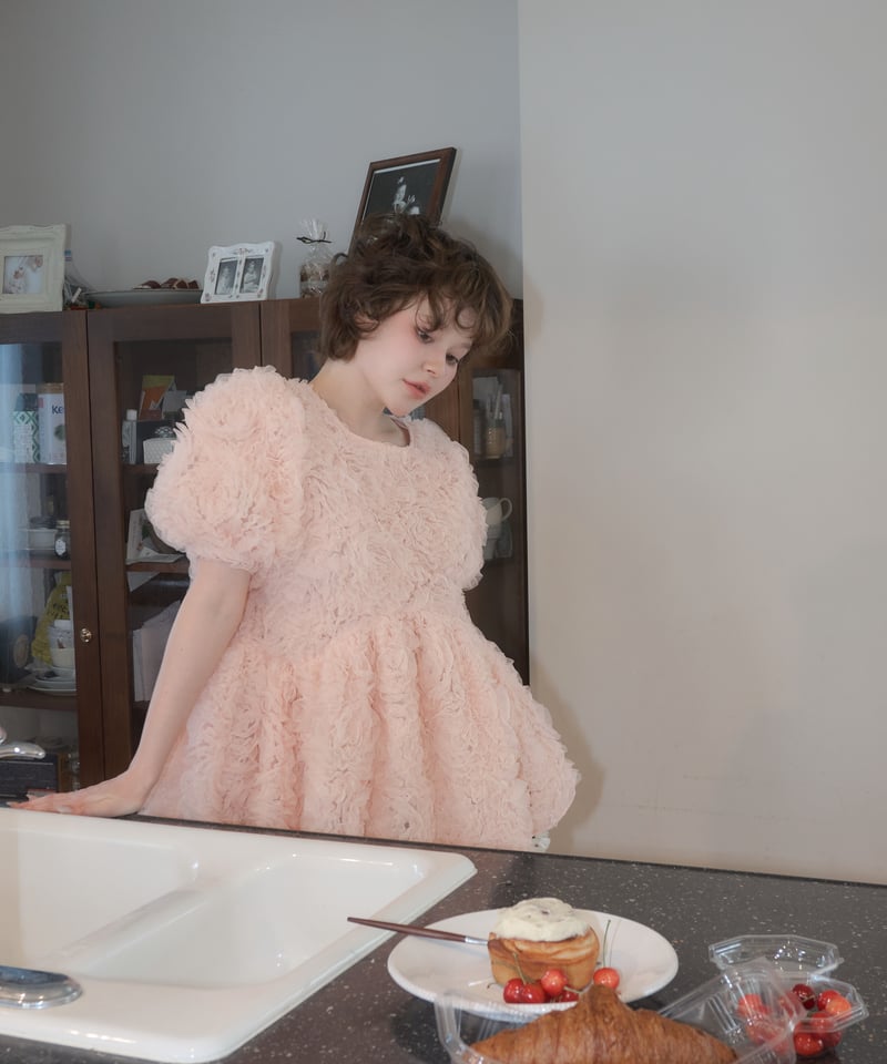 rosette tulle peplum blouse(pink) | sovisoon.of