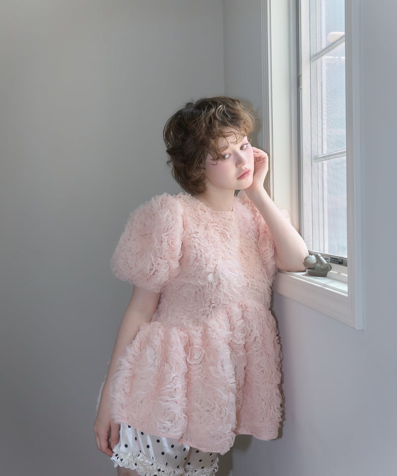 rosette tulle peplum blouse(pink) | sovisoon.of