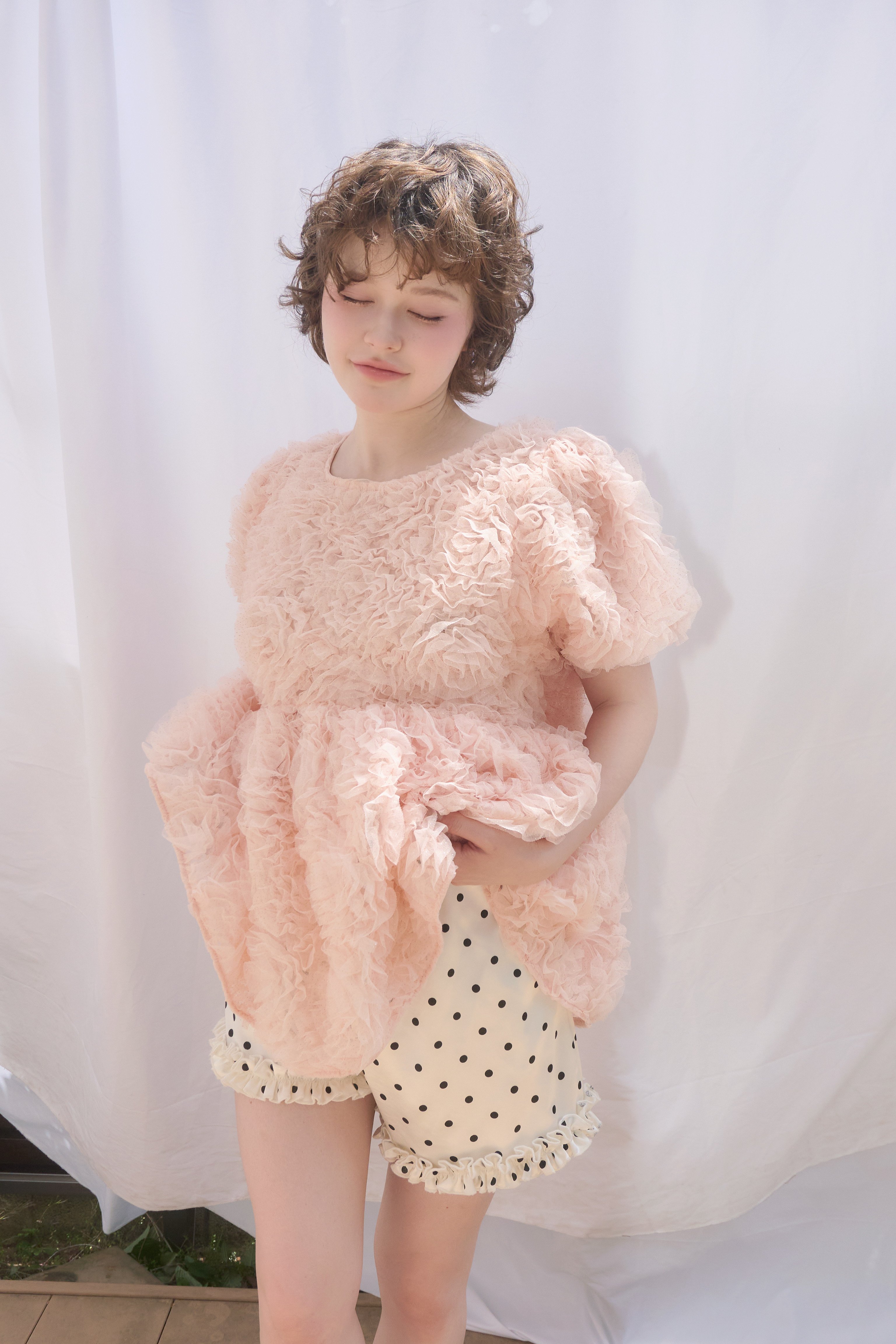 rosette tulle peplum blouse(pink) | sovisoon.of
