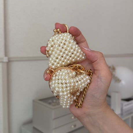 がま口チャーム（パール×ゴールド金具）