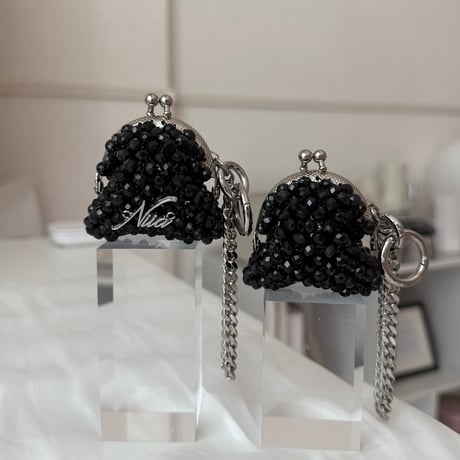 がま口チャーム（ブラック×シルバー金具）