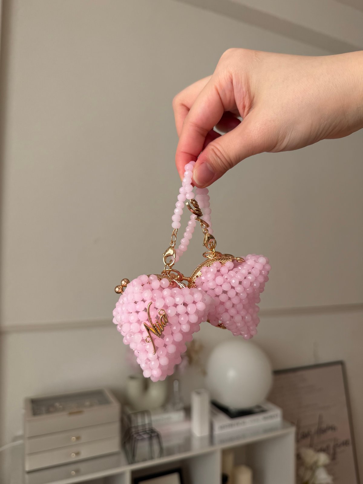 ビーズがま口チャーム（ミルキーピンク） | NIIA