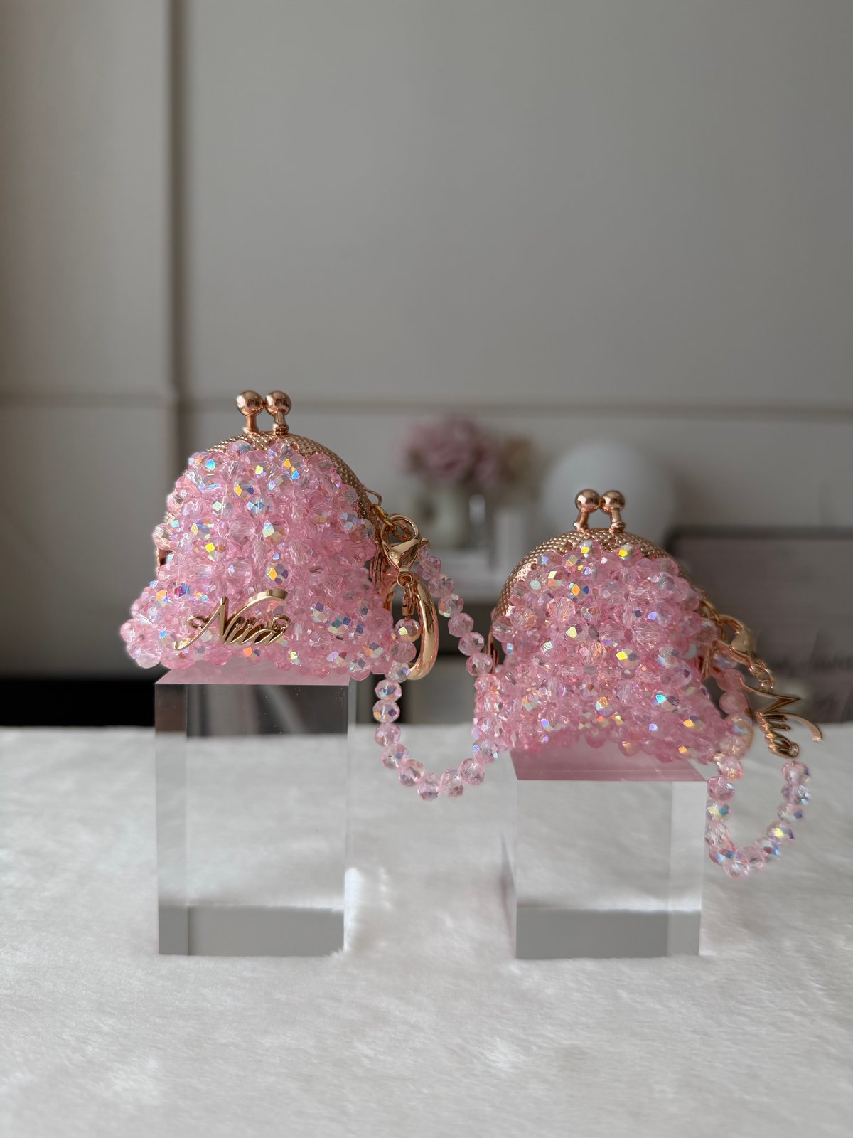 ビーズがま口チャーム（クリアピンク濃） | NIIA