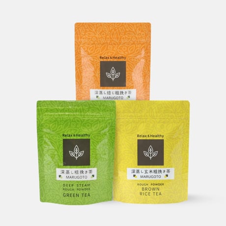 【クリックポスト】粉末茶3種セット　～深蒸し粗挽き茶、焙じ粗挽き茶、玄米粗挽き茶