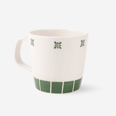 波佐見焼　マグカップ　格子市松　緑　満水容量300ml