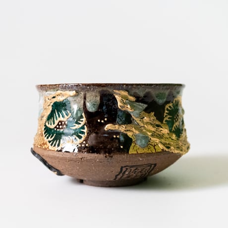 06 歌舞器-絶景鉢-赤土- 松竹梅図 緑