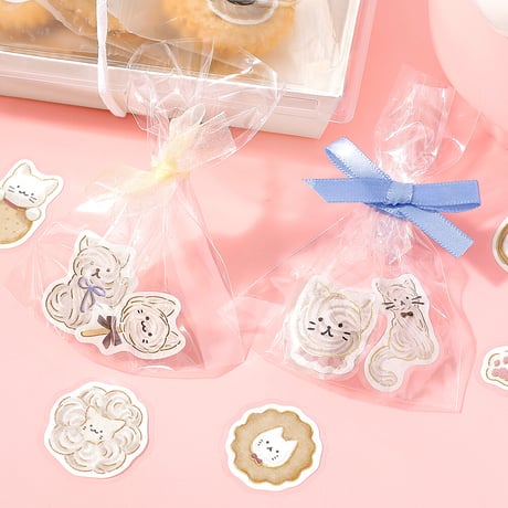 フレークシール 箔押し 「ふわふわanimals」 全4種類 【ビージーエム】 動物/お菓子/犬/猫