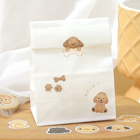 フレークシール 箔押し 「ふわふわanimals」 全4種類 【ビージーエム】 動物/お菓子/犬/猫