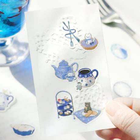 フレークシール 箔押し 「午後の茶会」 全4種類 【ビージーエム】 動物/和紙/スイーツ