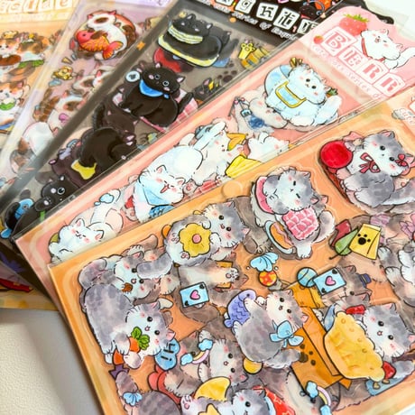 にゃんこシール① PET素材 クリア 平面シール