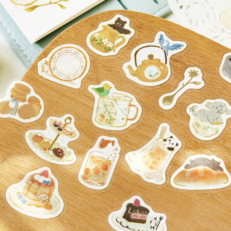 フレークシール 箔押し 「午後の茶会」 全4種類 【ビージーエム】 動物/和紙/スイーツ