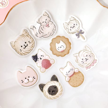 フレークシール 箔押し 「ふわふわanimals」 全4種類 【ビージーエム】 動物/お菓子/犬/猫