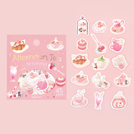 フレークシール 箔押し 「午後の茶会」 全4種類 【ビージーエム】 動物/和紙/スイーツ