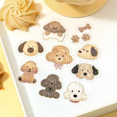 フレークシール 箔押し 「ふわふわanimals」 全4種類 【ビージーエム】 動物/お菓子/犬/猫