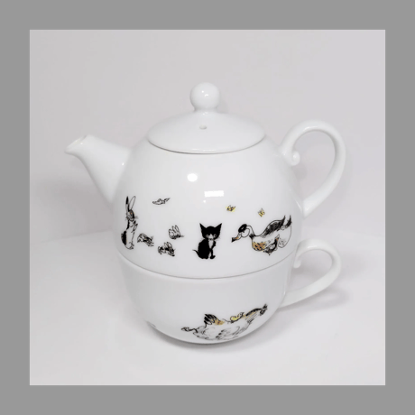Pitschi こねこのぴっち ティーフォーワン カップ&ポット 茶器セット 廃盤品 ハンス・フィッシャー 箱付属