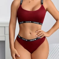 【新品】レディース 海外ストリート✨ ロゴストラップ L 赤 リブ ブラ＆ショーツ セット カラーブロック