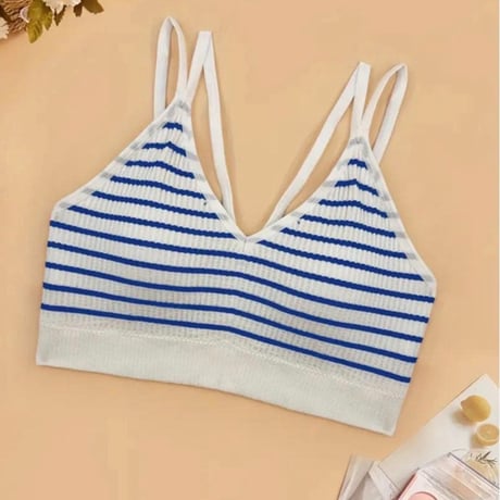 【新品】レディース 海外ストリート✨ ストライプ ニット ブラレット Vネック