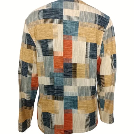【新品】レディース チェック柄プリントVネック長袖Tシャツ【L】