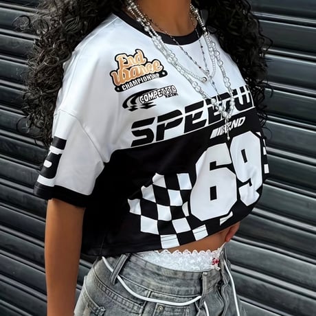 【新品】レディース 海外ストリート✨ 高弾性 ストレッチ グラフィック クロップドTシャツ