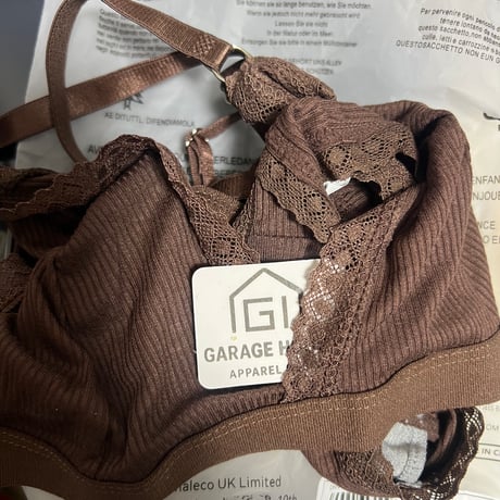 【新品】レデイース 海外ストリート✨ リブ レーストリム ブラ＆ショーツ L 茶 セット 見せインナー