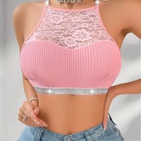 【新品】レディース 海外ストリート✨ ストライプストラップ L 花柄レース ブラトップ