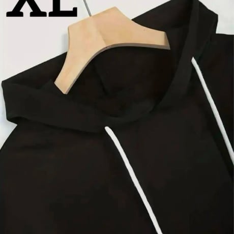 【新品/XL 】スキューネック 半袖パーカー ストラップデザイン モード系 ゆるだぼ レディース 黒 韓国ファッション