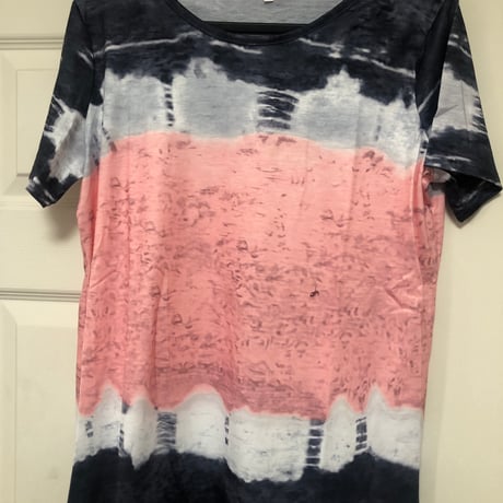 【新品】レディース カラーブロックタイダイ柄クルーネック半袖Tシャツ