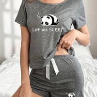 【新品】レディース ボウデタイル付きパンダプリントパジャマセット