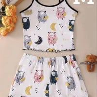 【新品】レディース パジャマ セットアップ 羊プリント かわいい ルームウェア 上下セット カートゥーン キャラクター 部屋着 春夏秋