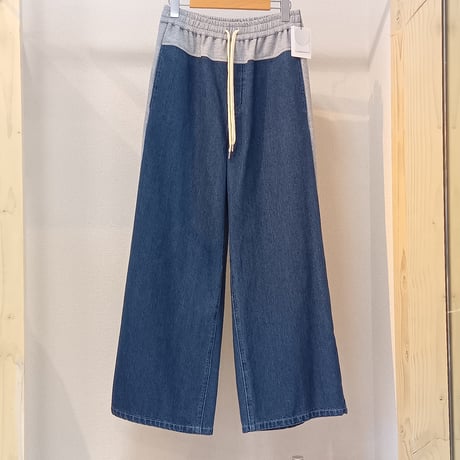 QTUME【クチューム】異素材コンビデニムワイドパンツ 612-26024