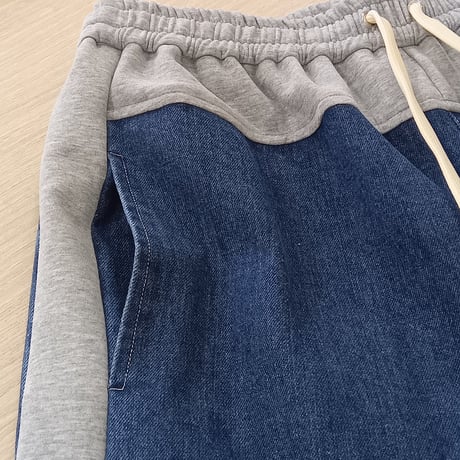 QTUME【クチューム】異素材コンビデニムワイドパンツ 612-26024