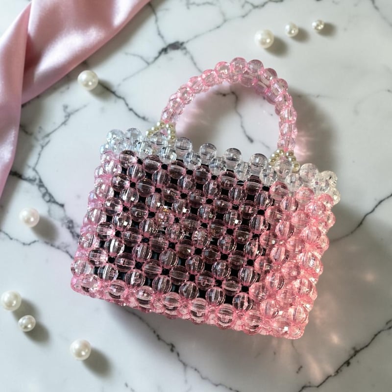 いちごミルクのきらきらビーズミニバッグ | beadsbag_yumily