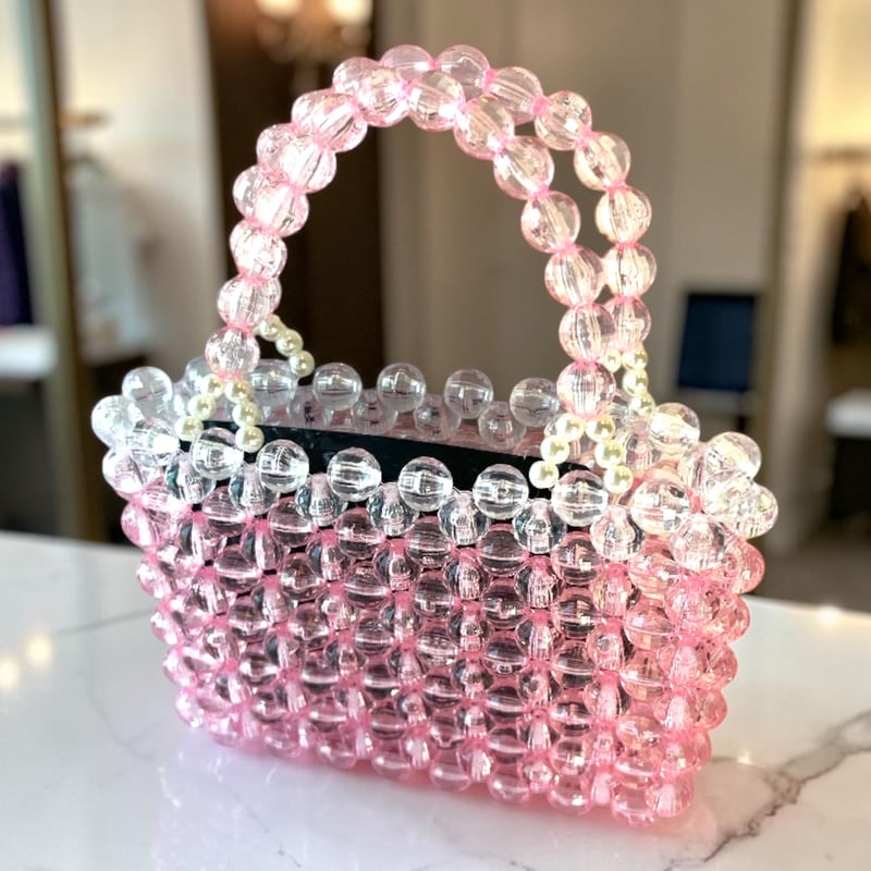 いちごミルクのきらきらビーズミニバッグ | beadsbag_yumily