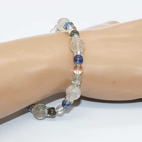 【定番ブレスレット】ルチルクオーツ・ガーデンクオーツ・アクアオーラ・水晶 16cm シルバー
