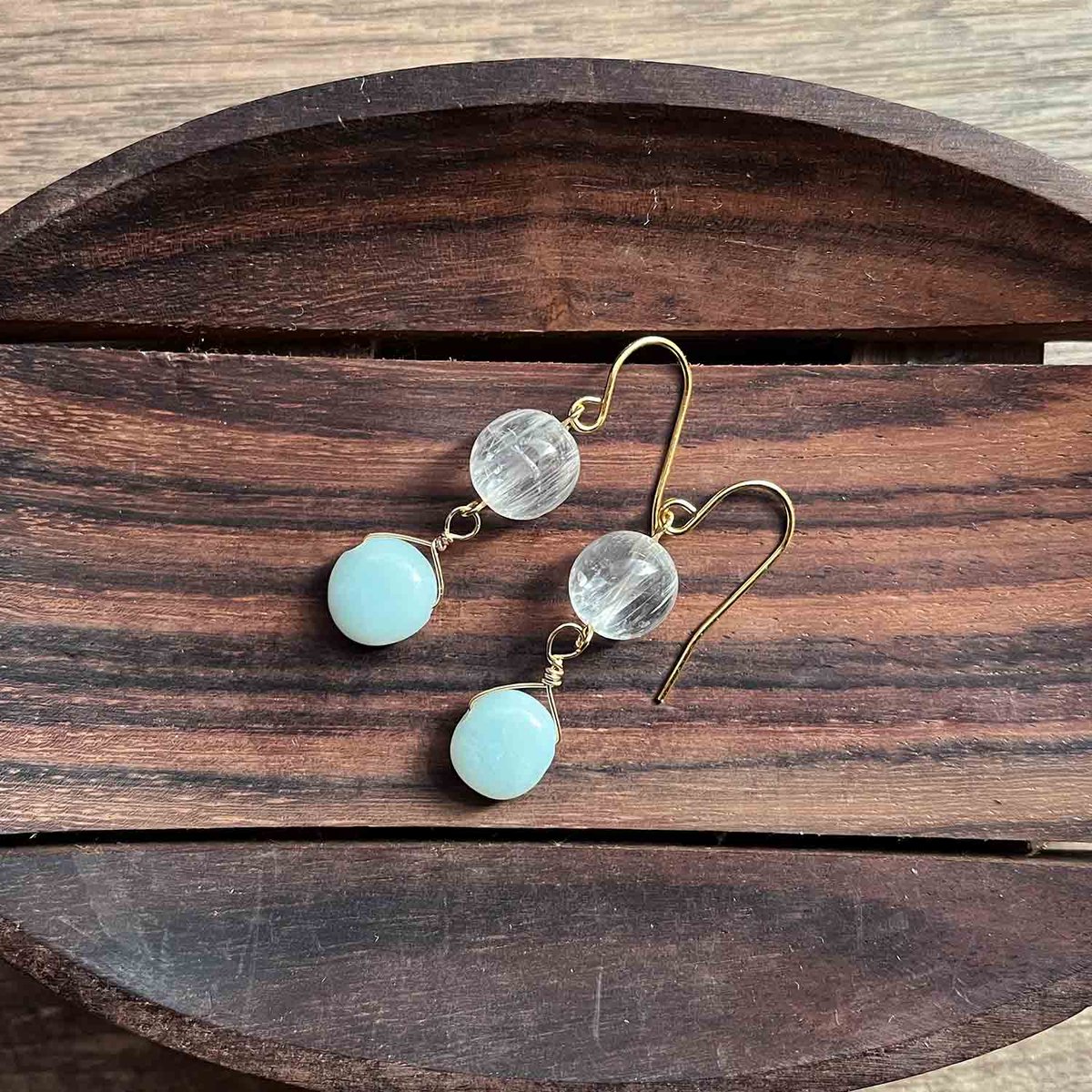 晴れ渡る｜06_クンツァイトとアマゾナイトのピアス (SUS316L) | ILMA