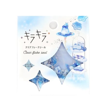 キラキラ　クリアフレークシール　blue tea party