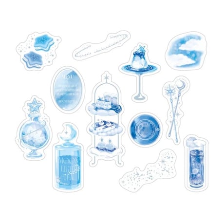キラキラ　クリアフレークシール　blue tea party