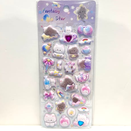 ふわふわステッカー　うさぎ&ねこ