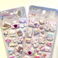 ふわふわステッカー　うさぎ&ねこ