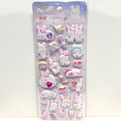 ふわふわステッカー　うさぎ&ねこ