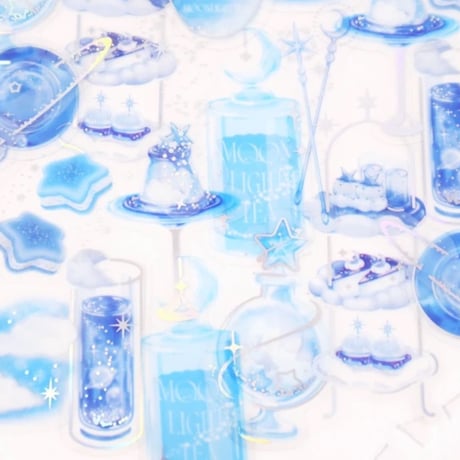 キラキラ　クリアフレークシール　blue tea party